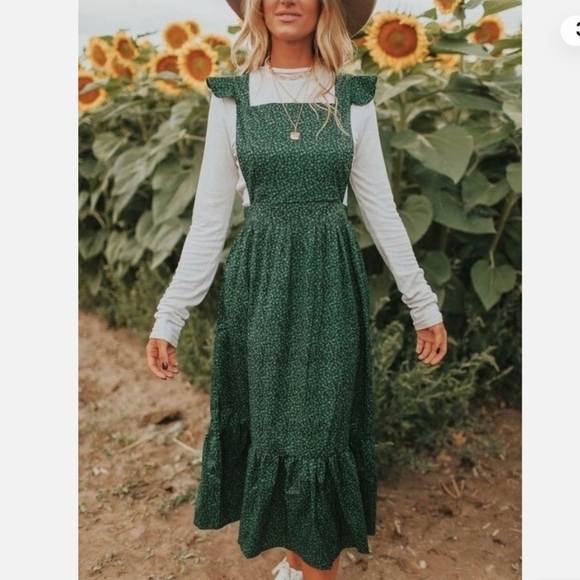 Zara Green Floral Pinfore Women's Apron Dress - Picture 8 of 8